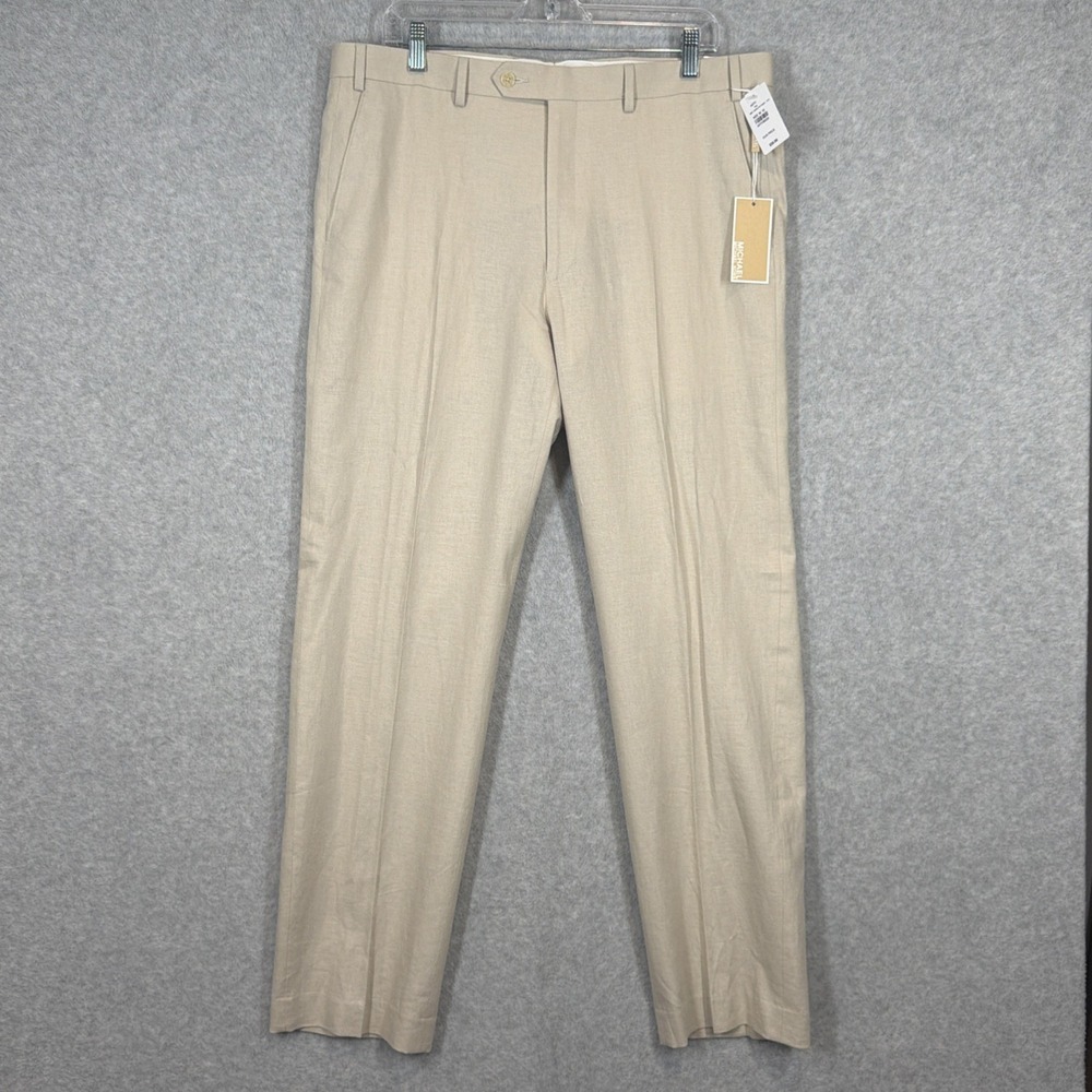 Michael Kors Men's Natural Linen Flat Front Dress Pants 4 Pockets 36X32 NWT